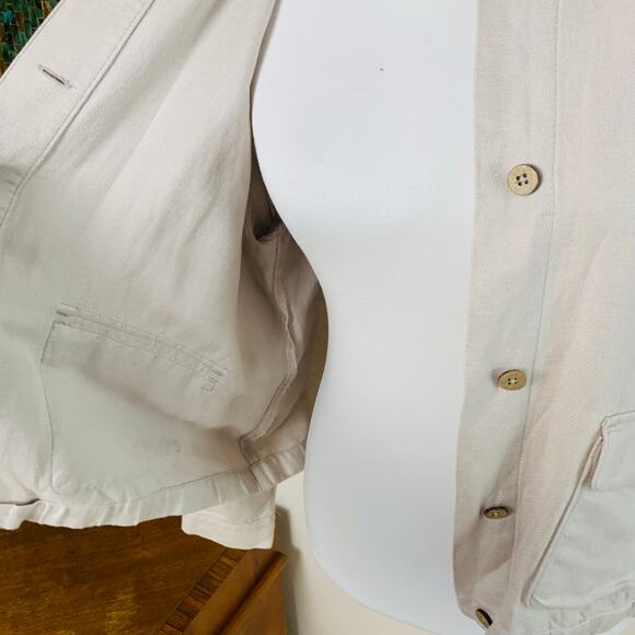 J. Jill Size M Petite Women's Linen Jacket Beige Button Front Lightweight - Picture 6 of 11